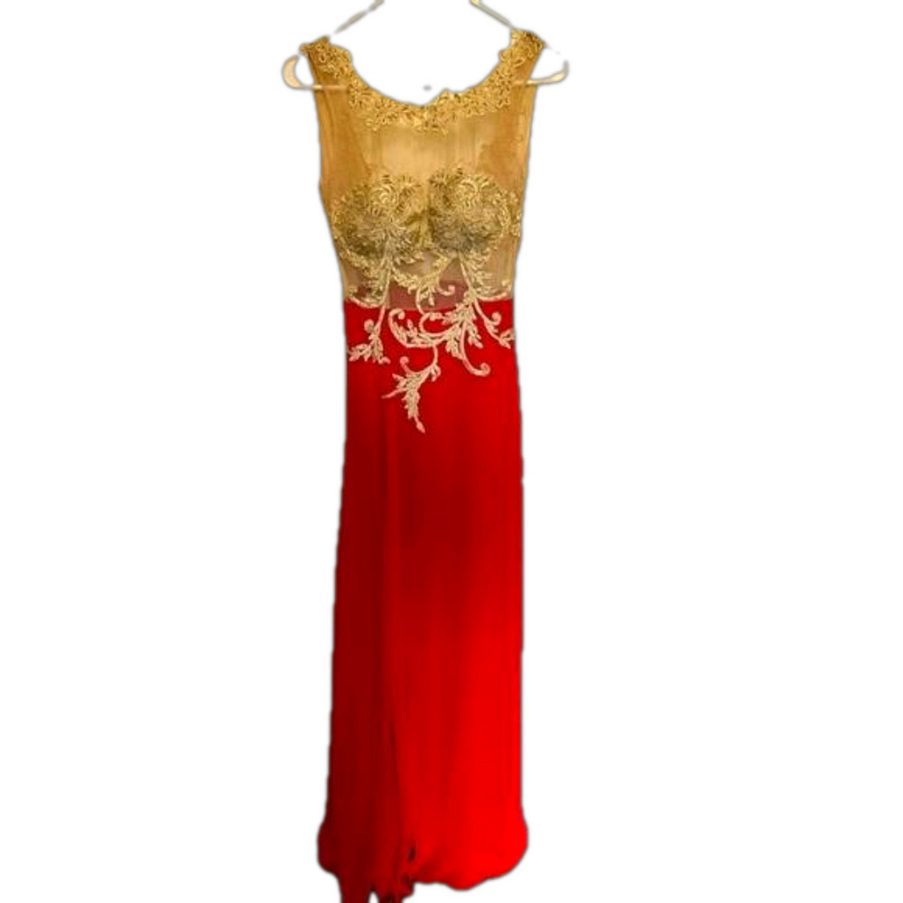 Imported from Europe gown red and cream bead embroidery
